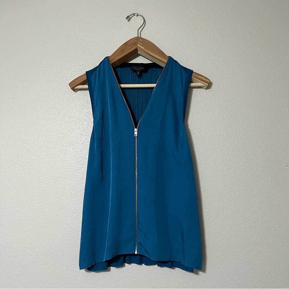 Rag & Bone Valerie Zip-Front Sleeveless Top in Blue Teal size Medium - Picture 5 of 10